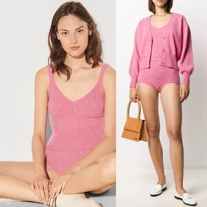 SANDRO Wool Rib Knit Sleeveless V-Neck Slim Cropped Camisole Sweater Tank Top L